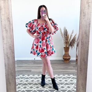 Talulah floral puff sleeve‎ tutu mini dress women’s size M